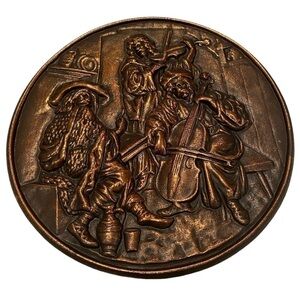 Antique Gypsy Folk Music Violin Instrument Pub Wine Drink Bronze Color Plaque